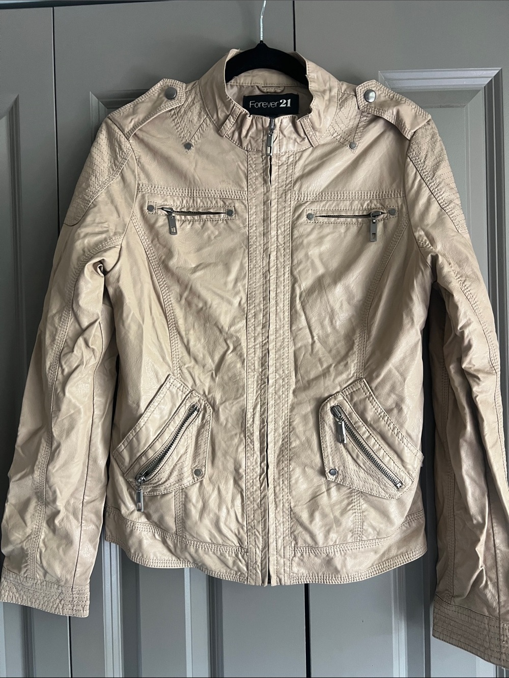 Forever 21 Beige Moto-Style Zip Jacket